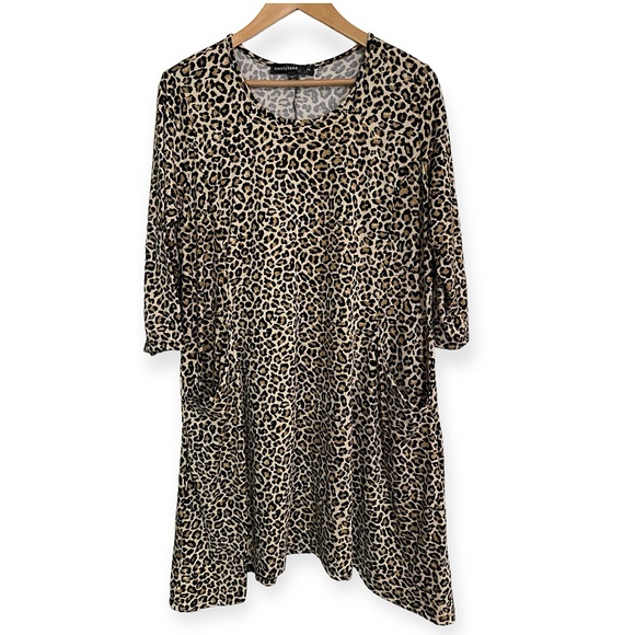 🔥Trendyland 1X Leopard Print Boho Dress w/ Pockets Lagenlook Soft & Flowy! - Picture 1 of 13